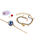 Combo of modern evil eye handcrafted bracelets for bhaiya-bhabhi, couple with japanese pearls