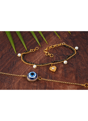 Combo of modern evil eye handcrafted bracelets for bhaiya-bhabhi, couple with japanese pearls 2