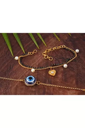 Combo of modern evil eye handcrafted bracelets for bhaiya-bhabhi, couple with japanese pearls