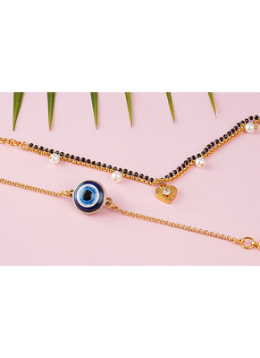 Combo of modern evil eye handcrafted bracelets for bhaiya-bhabhi, couple with japanese pearls 3