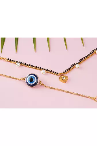 Combo of modern evil eye handcrafted bracelets for bhaiya-bhabhi, couple with japanese pearls