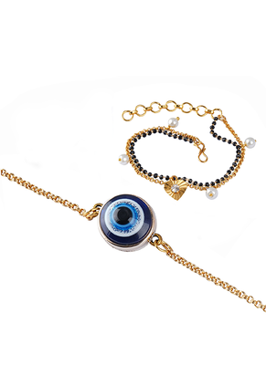 Combo of modern evil eye handcrafted bracelets for bhaiya-bhabhi, couple with japanese pearls 4