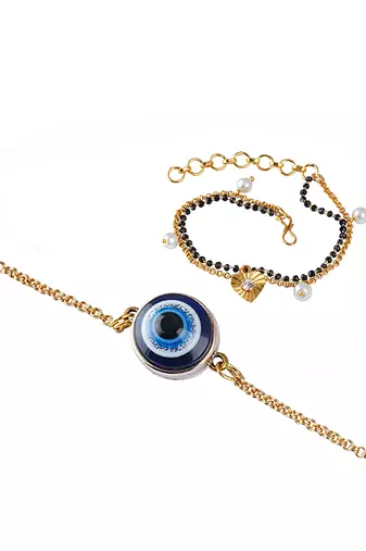 Combo of modern evil eye handcrafted bracelets for bhaiya-bhabhi, couple with japanese pearls