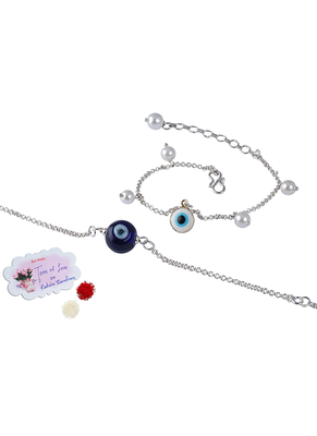 Latest evil eye handcrafted bracelet for bhaiya-bhabhi, couple with japanese pearls 1