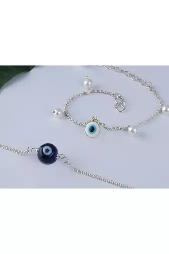 Latest evil eye handcrafted bracelet for bhaiya-bhabhi, couple with japanese pearls