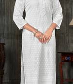 Pure viscose rayon chikankari white full stitched kurtis