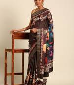 Sangam Prints Brown Cotton Digital Print Traditional Saree