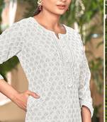 Pure viscose rayon chikankari white full stitched kurtis
