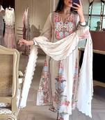 White georgette thread embroidery work kurta pant set