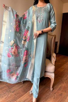 Powder Blue Viscose Thread Embroidered Salwar Suit  3
