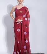 Red Georgette Sequence Flower Work Saree