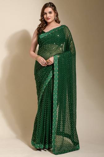 Green Georgette Embroidered Party Wear Saree