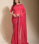 Peach Georgette Embroidered Party Wear Saree