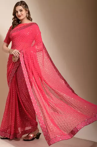 Peach Georgette Embroidered Party Wear Saree