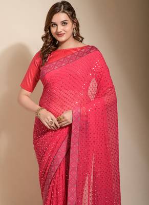 Peach Georgette Embroidered Party Wear Saree 3