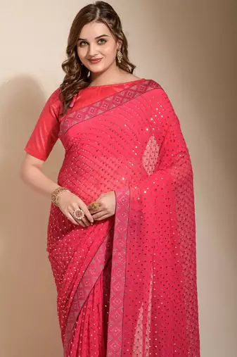 Peach Georgette Embroidered Party Wear Saree