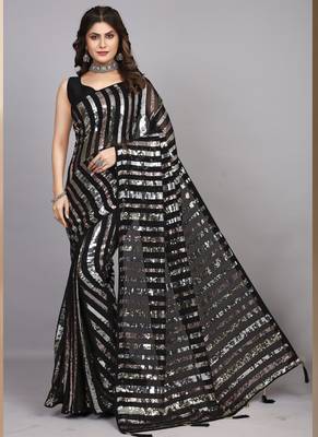 Black Georgette Embroidered Party Wear Saree 1