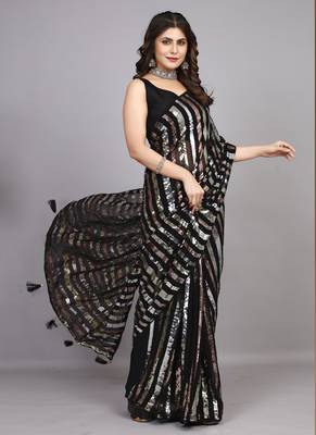 Black Georgette Embroidered Party Wear Saree 2