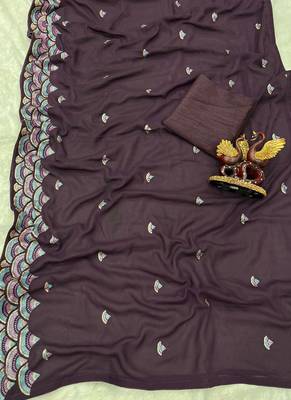 Purple Georgette Embroidered Party Wear Saree 4