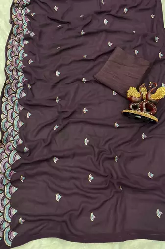 Purple Georgette Embroidered Party Wear Saree