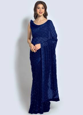 Blue Georgette Sequence Party Wear Saree 1