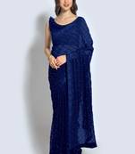 Blue Georgette Sequence Party Wear Saree