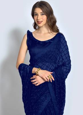 Blue Georgette Sequence Party Wear Saree 2