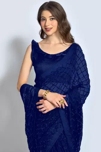 Blue Georgette Sequence Party Wear Saree