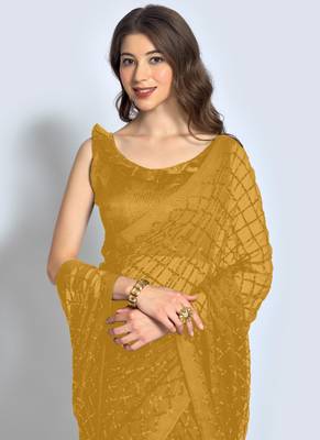 Yellow Georgette Sequence Party Wear Saree 3