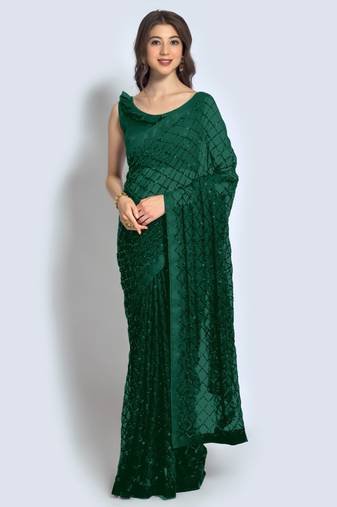 Green Georgette Sequence Party Wear Saree