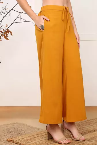 women mustard georgette solid embroidered straight kurta palazzo with dupatta