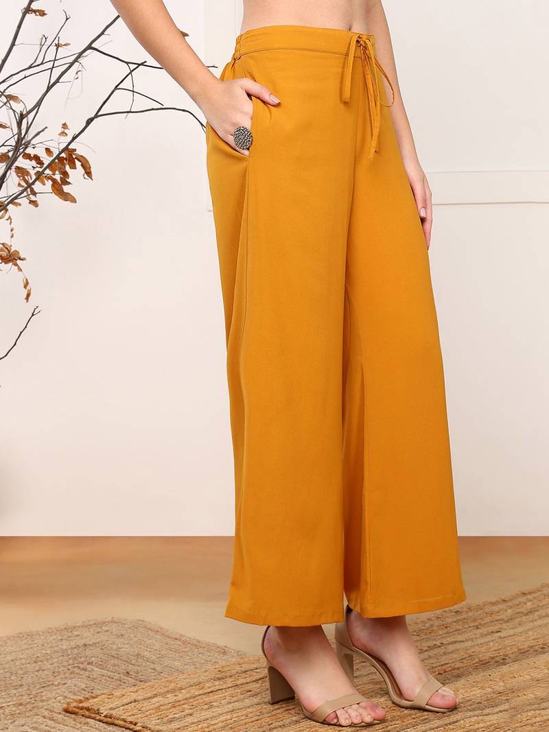 women mustard georgette solid embroidered straight kurta palazzo with dupatta