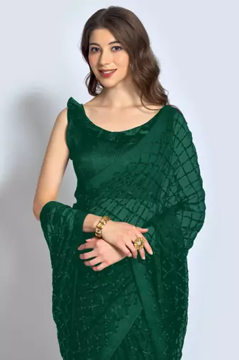 Green Georgette Sequence Party Wear Saree