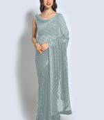 Grey Georgette Sequence Party Wear Saree