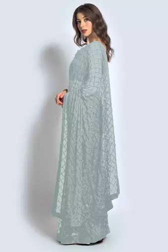 Grey Georgette Sequence Party Wear Saree
