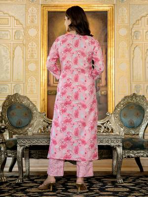 women pink poly rayon floral printed straight kurta trouser with dupatta 4