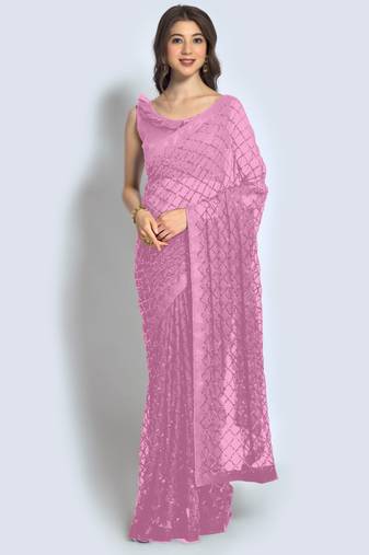 Pink Georgette Sequence Party Wear Saree