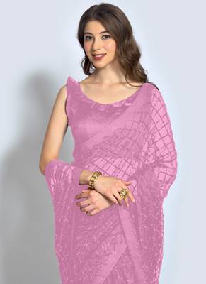 Pink Georgette Sequence Party Wear Saree 3