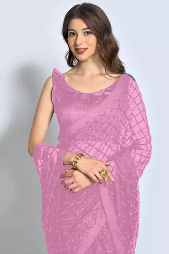 Pink Georgette Sequence Party Wear Saree