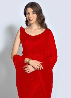 Red Georgette Sequence Party Wear Saree 3