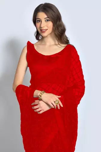 Red Georgette Sequence Party Wear Saree