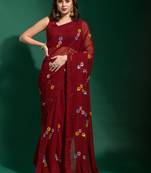 Maroon Georgette Sequence Party Wear Saree