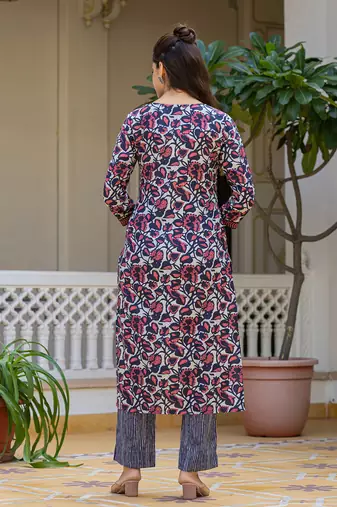 women grey rayon blend floral printed straight kurta trouser with dupatta