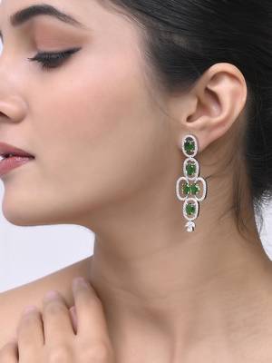 green american dimond & silver plated long earrings 1