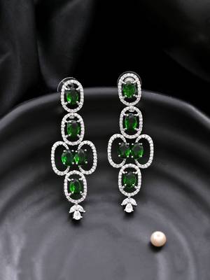 green american dimond & silver plated long earrings 2