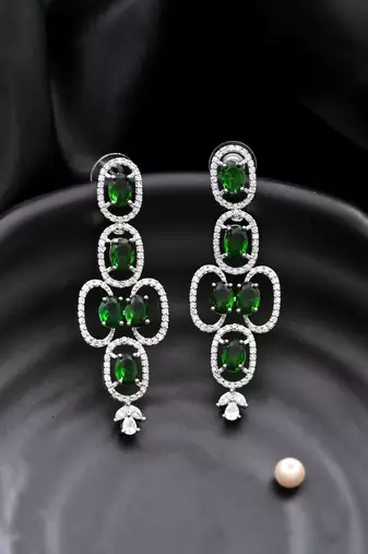 green american dimond & silver plated long earrings