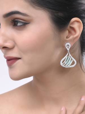 Mint green american dimond & silver plated drop earrings 1