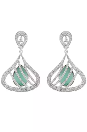 Mint green american dimond & silver plated drop earrings
