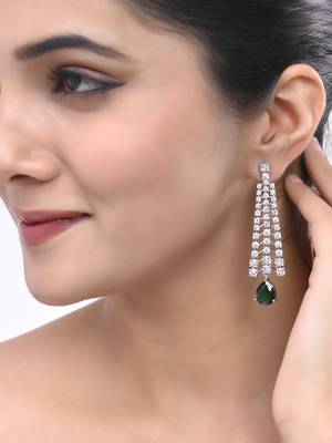 Green american dimond & silver plated long earrings 1