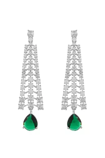 Green american dimond & silver plated long earrings
